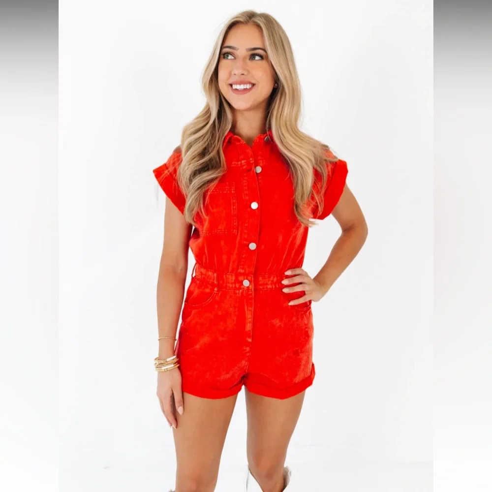 Red Utility Romper - Picture 1 of 3